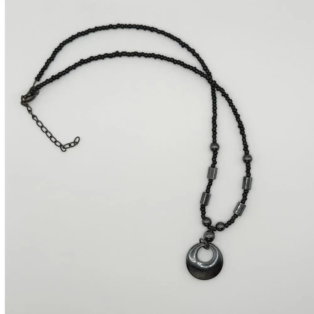 Dark Metal Pendant Necklace Set – 2 Pc Modern Artisan Style